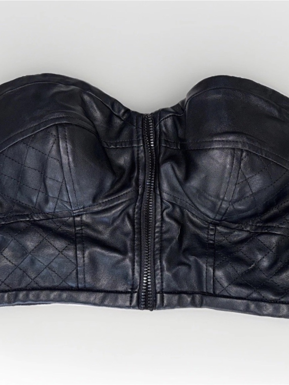 Guess Faux Leather Strapless Bustier Crop Top - Black